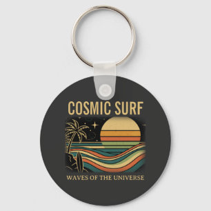 Cosmic Surf Retro Wave • Vintage Sunset Surfing Key Ring