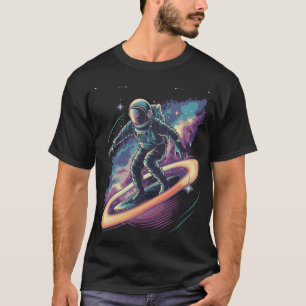 Cosmic Surfer – Astronaut Riding the Rings of a Pl T-Shirt