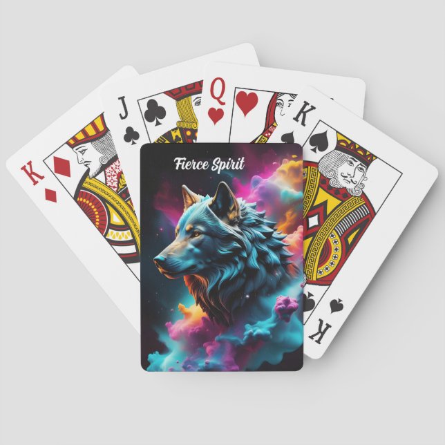 Cosmic Surreal Fantasy Wolf Custom Abstract Art  Playing Cards (Back)