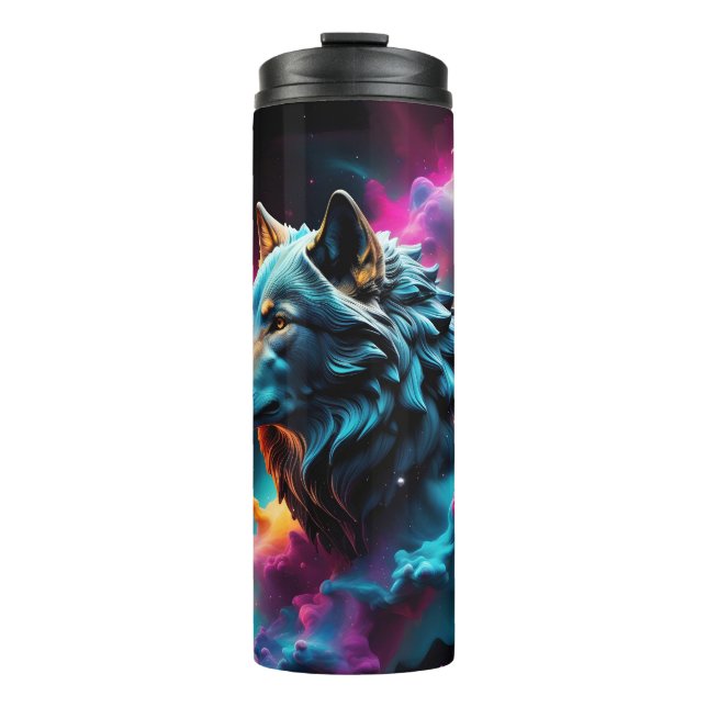 Cosmic Surreal Fantasy Wolf Custom Abstract Art  Thermal Tumbler (Front)