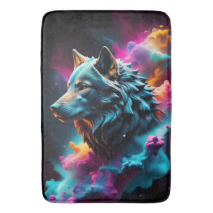 Cosmic Surreal Fantasy Wolf Paint Abstract Art  Bath Mat