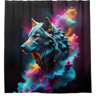 Cosmic Surreal Fantasy Wolf Paint Abstract Art  Shower Curtain