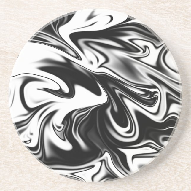 "Cosmic Swirl: The Black and White Marble Elegance Coaster (Front)
