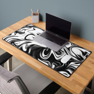 "Cosmic Swirl: The Black and White Marble Elegance Desk Mat
