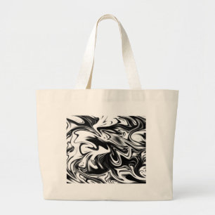 "Cosmic Swirl: The Black and White Marble Elegance Large Tote Bag