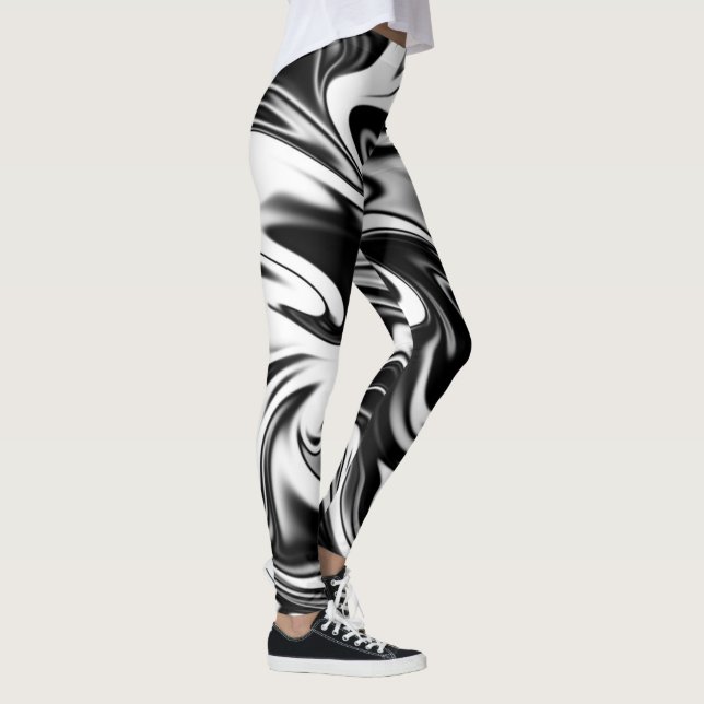 "Cosmic Swirl: The Black and White Marble Elegance Leggings (Right)
