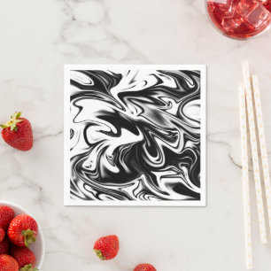 "Cosmic Swirl: The Black and White Marble Elegance Napkin