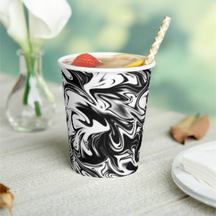 "Cosmic Swirl: The Black and White Marble Elegance Paper Cups