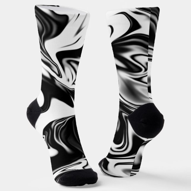 "Cosmic Swirl: The Black and White Marble Elegance Socks (Angled)