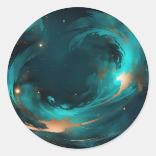 Cosmic Swirl Turquoise And Copper Nebula Classic Round Sticker