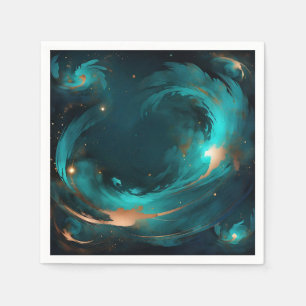 Cosmic Swirl Turquoise And Copper Nebula Napkin