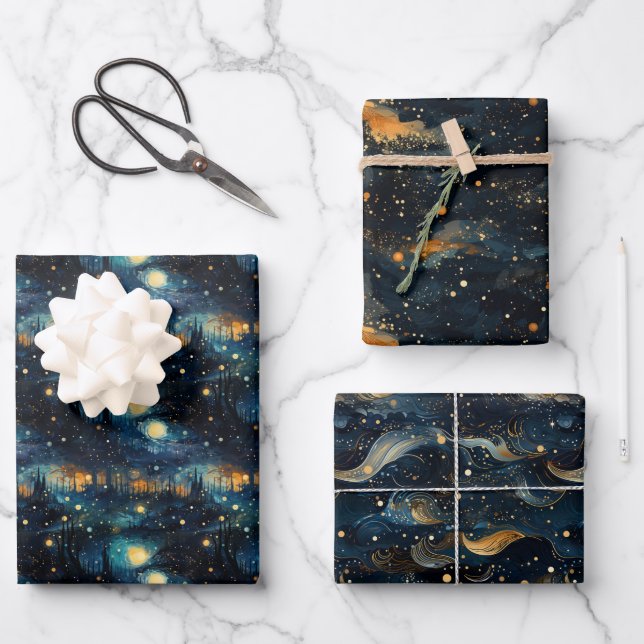 Cosmic Symphony: Celestial Music Design Wrapping Paper Sheet (Front)