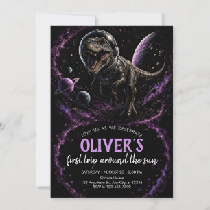 Cosmic T-Rex First Birthday Party Invitation