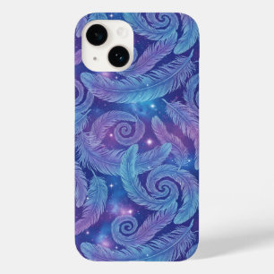 Cosmic Teal-Purple Feather Swirl Pattern Case-Mate iPhone 14 Case