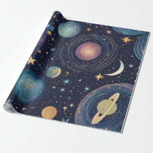 cosmic-themed design with swirling galaxies wrapping paper