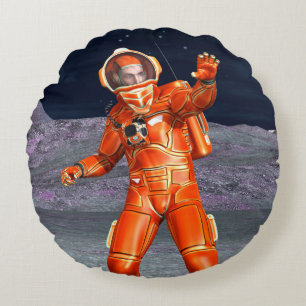 Cosmic Traveller Surreal Planet Landscape Art Round Cushion