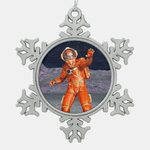 Cosmic Traveller Surreal Planet Landscape Art Snowflake Pewter Christmas Ornament