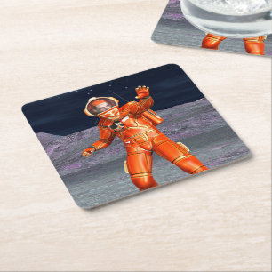 Cosmic Traveller Surreal Planet Landscape Art Square Paper Coaster