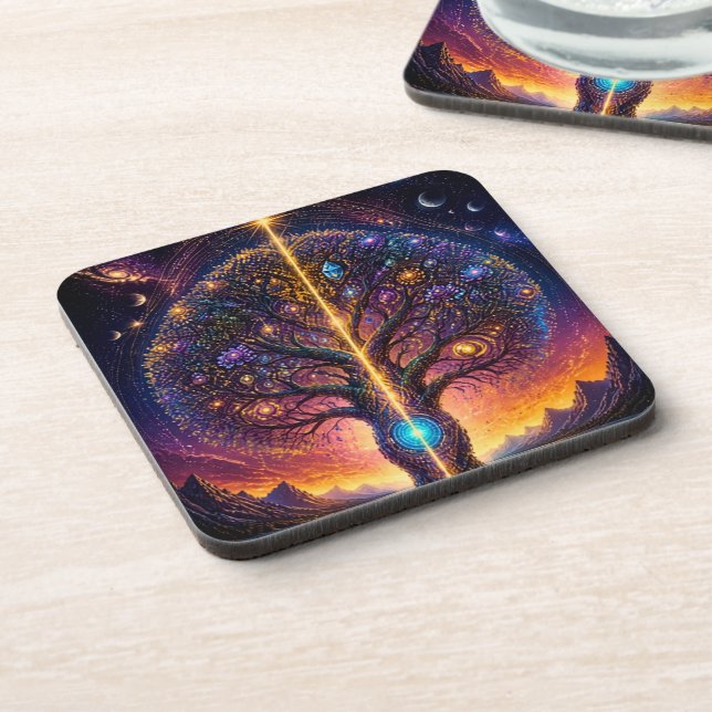 Cosmic Tree of Life Celestial Art Coaster (Left Side)