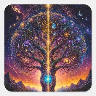 Cosmic Tree of Life Celestial Art Square Sticker