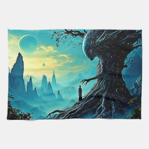 Cosmic Tree of Life Fantasy Tea Towel