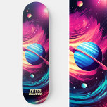 Cosmic Universe Planets Pink & Blue Skateboard<br><div class="desc">Dive into the Cosmic Universe with our Planets Pink & Blue skateboard,  blending celestial beauty with urban cool. Personalise the deck with your touch and roll through the galaxy in style. This is another 100% Snuggle Hamster Designs.</div>
