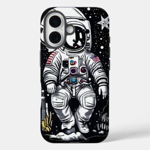 Cosmic Voyager: Retro Astronaut iPhone 16 Case