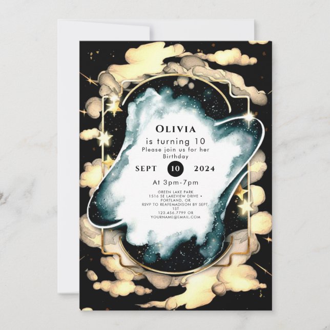 Cosmic Watercolor Space Birthday Invitation (Front)