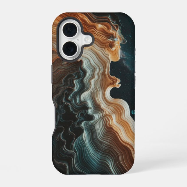 Cosmic Waves Abstract iPhone 16 Case (Back)