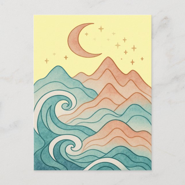 Cosmic Waves and Mountains Holiday Postcard (Front)