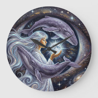 Cosmic Whale and the Girl | Surreal Wall Clock
