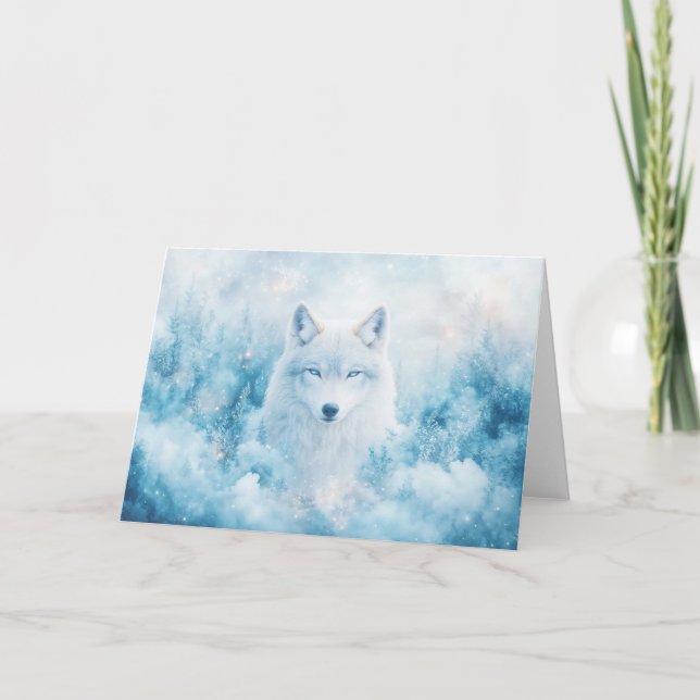 Cosmic White Wolf in Winter Landscape Card (Front)