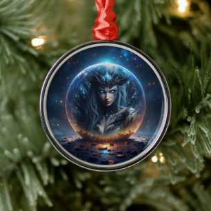 Cosmic Witch – Born from the Star Sphere. Metal Ornament