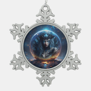 Cosmic Witch – Born from the Star Sphere. Snowflake Pewter Christmas Ornament