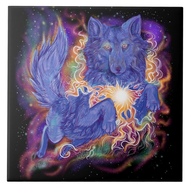 Cosmic Wolf Ceramic Tile (Front)