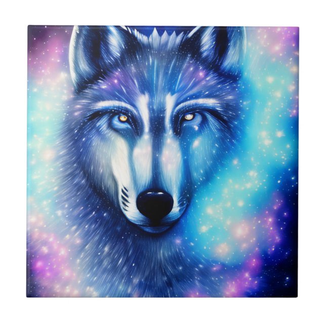 Cosmic Wolf Ceramic Tile (Front)