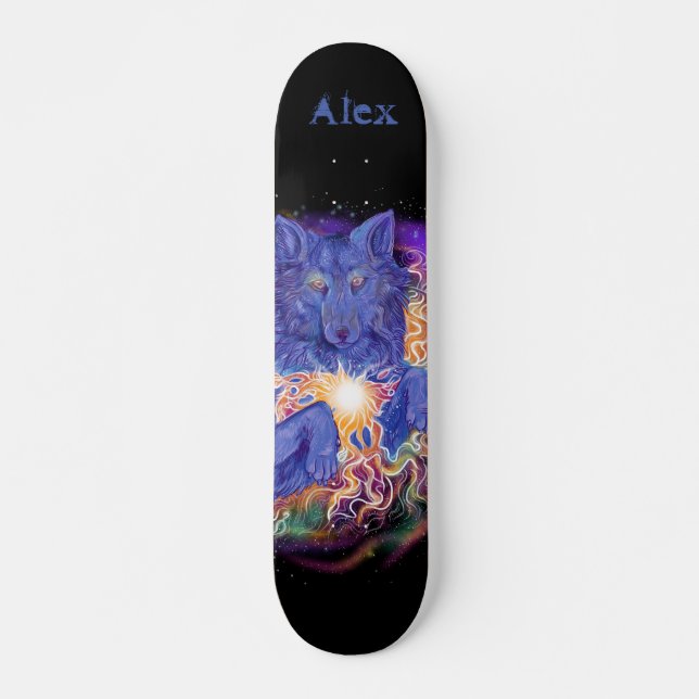 Cosmic Wolf Custom Name Skateboard (Front)