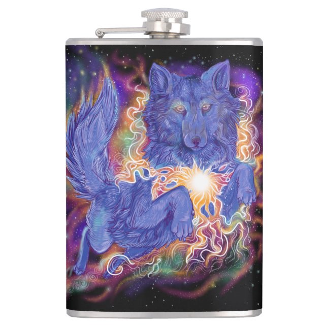 Cosmic Wolf Hip Flask (Front)
