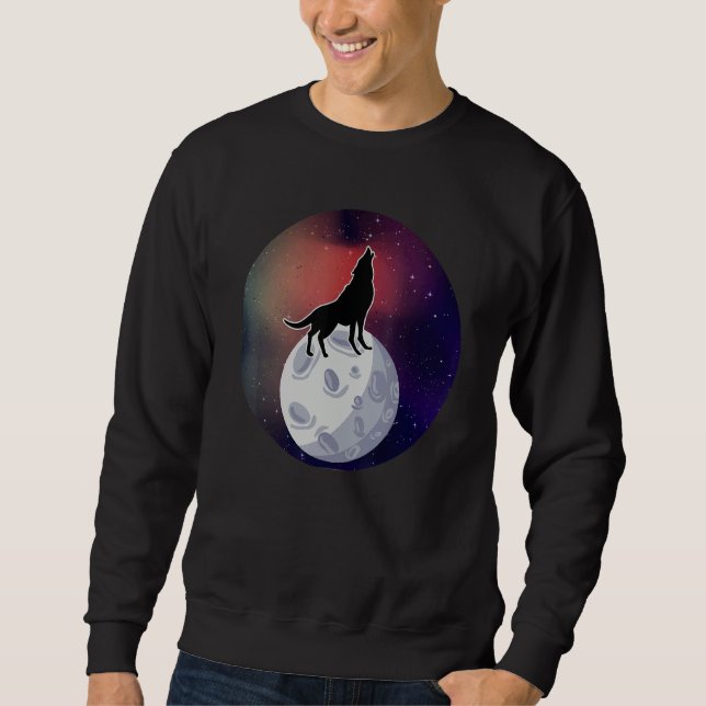 Cosmic Wolf Howling Moon Space Arctic Wolves Water Sweatshirt (Front)