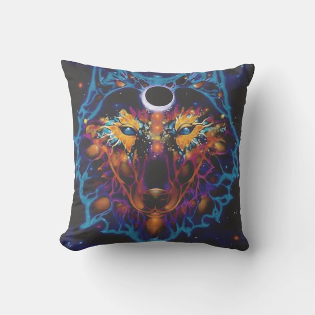 “Cosmic wolf Pillow – Mystical Galaxy Art (Front)