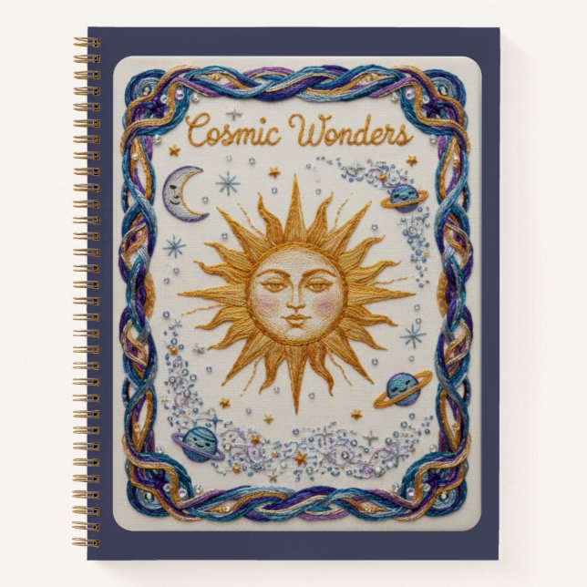 Cosmic Wonders Embroidered Sun and Planets Journal (Front)
