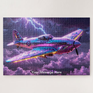 Cosmic WW2 Spitfire with vibrant Neon Color Jigsaw Puzzle