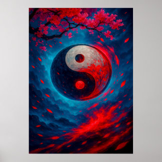 Cosmic Yin Yang with Cherry Blossoms Fantasy Poster