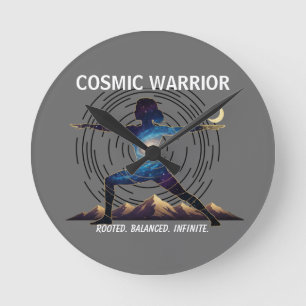 Cosmic Yoga Warrior   Galaxy Body Pose Round Clock