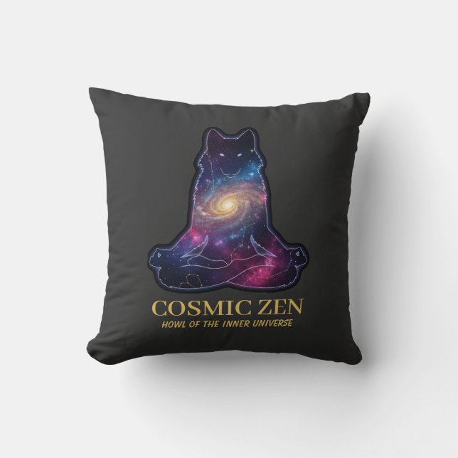 Cosmic Zen Wolf – Meditating Galaxy Spirit Animal  Cushion (Front)