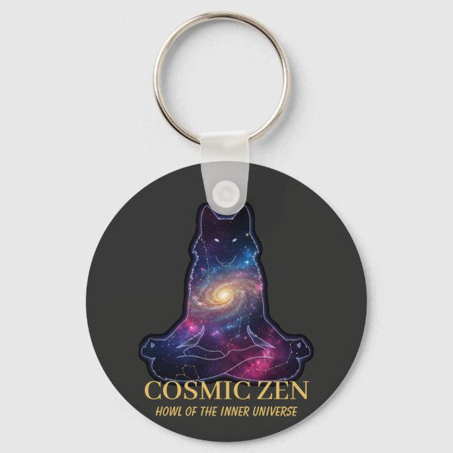 Cosmic Zen Wolf | Meditating Galaxy Spirit Animal  Key Ring (Front)