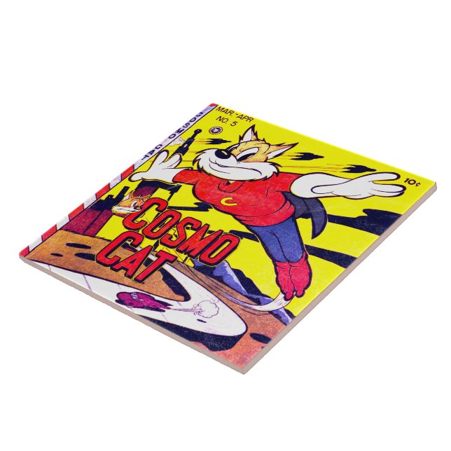 Cosmo Cat No.5, Funny Vintage Comic Book Cover Ceramic Tile (Side)