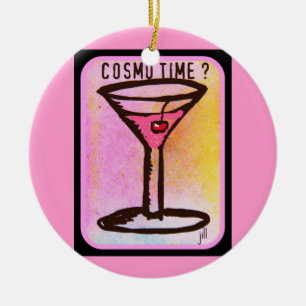 COSMO TIME PINK MARTINI PRINT CERAMIC TREE DECORATION