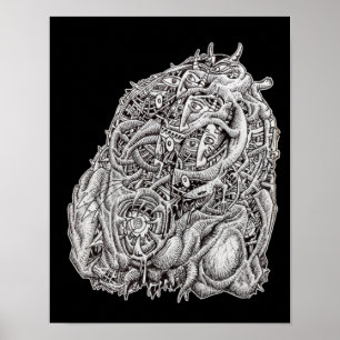 Cosmographic head, by Brian Benson, black Poster