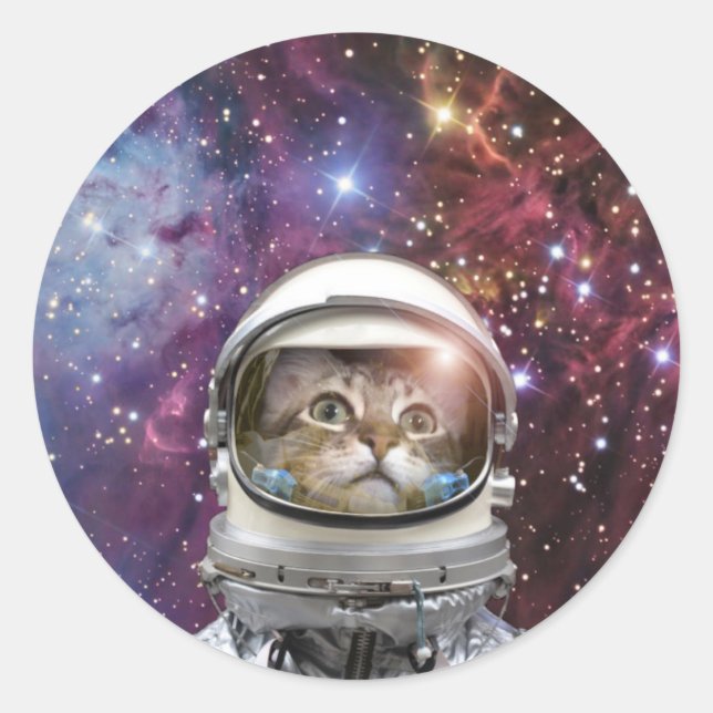 Cosmonaut cat classic round sticker (Front)